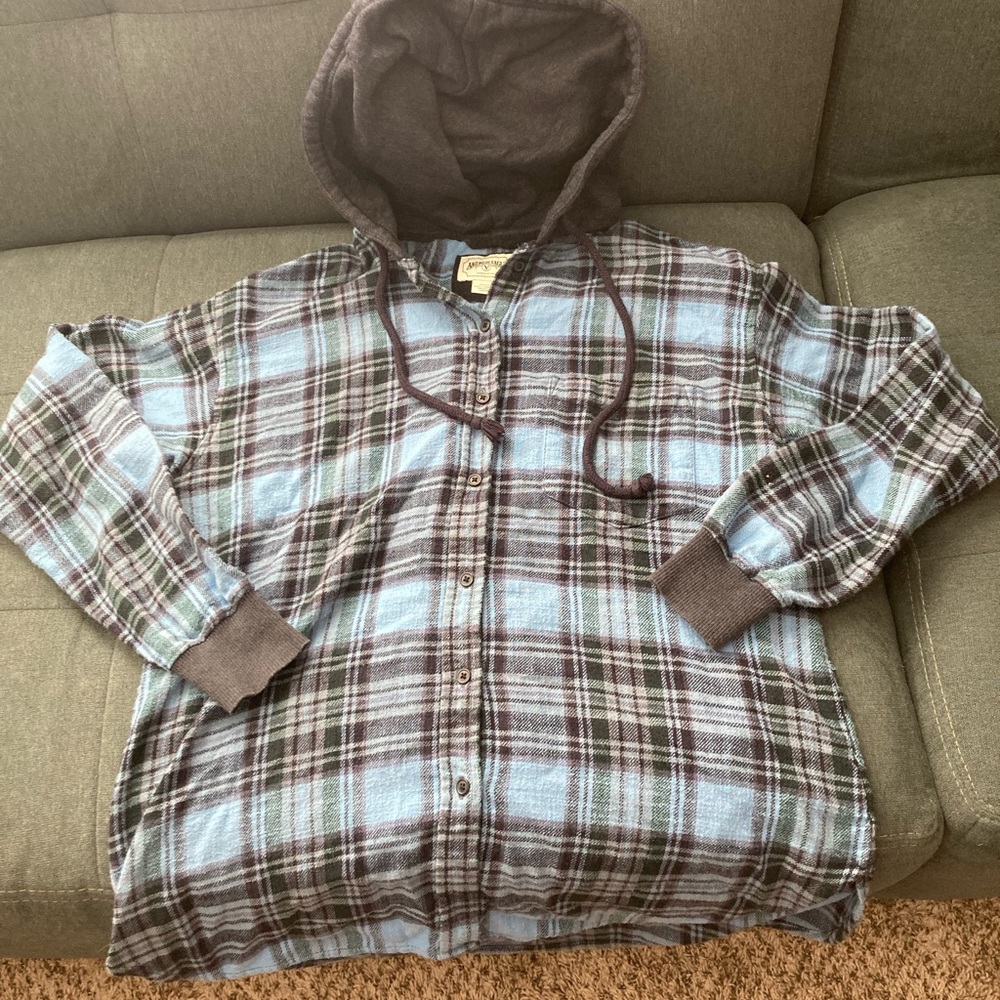 American Eagle Outfitters Blue and Black Checkered Shirt